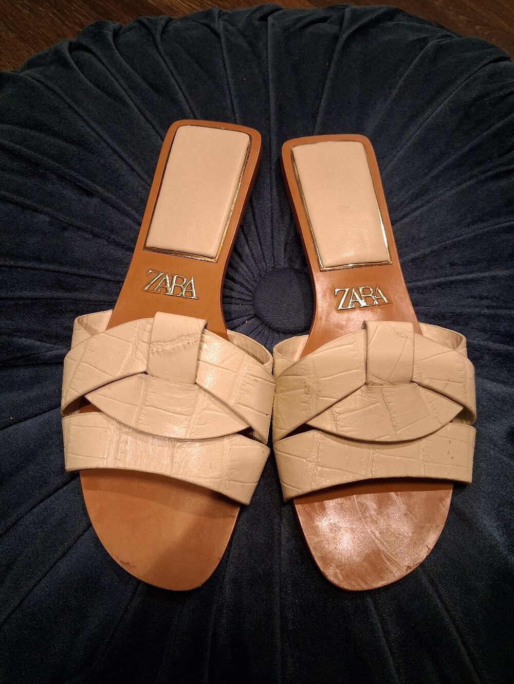 Zara Beige Braided Slide Sandals Sz 36